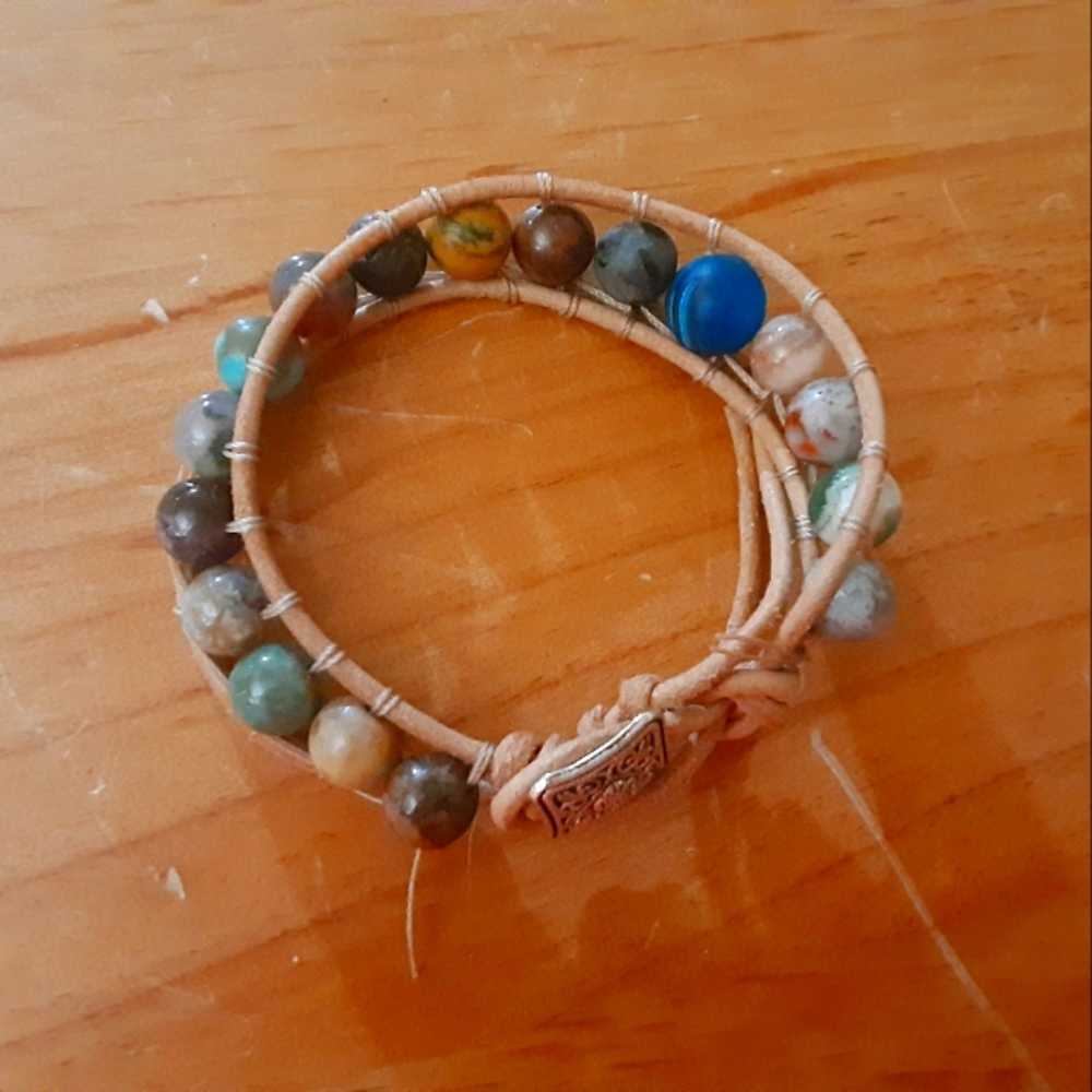 Handmade leather wrap beaded bracelet